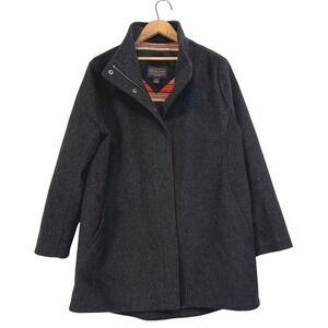 Pendleton Womens Wool Blend Coat Gray Zip Snap Front Striped Lining Large